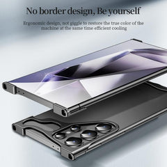 Frameless Metal Corner Pad Phone Case with Lens Film, For Samsung Galaxy S25 Ultra 5G, For Samsung Galaxy S24 Ultra 5G, For Samsung Galaxy S23 Ultra 5G