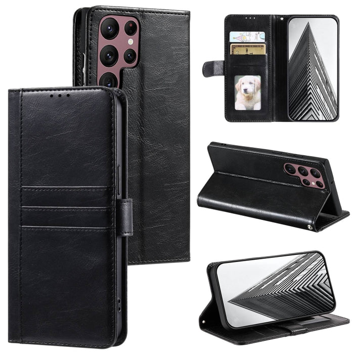 For Samsung Galaxy S22 Ultra 5G Simple 6-Card Wallet Leather Phone Case(Black)