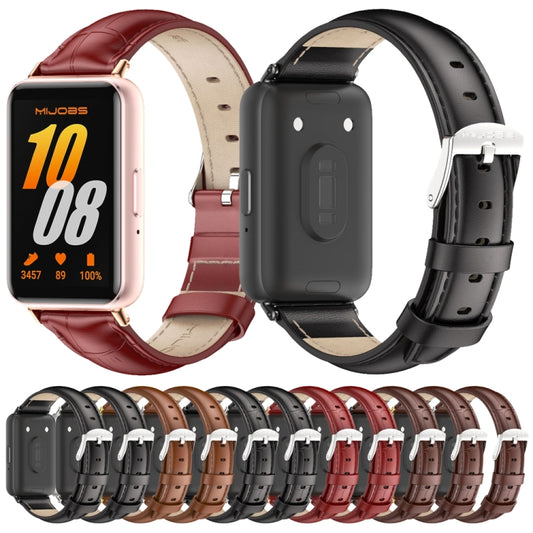 Mijobs Dual-sided Genuine Leather Watch Band, For Samsung Galaxy Fit 3