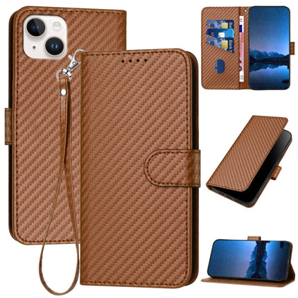YX0070 Carbon Fiber Buckle Leather Phone Case with Lanyard, For iPhone 15 Pro Max, For iPhone 15 Pro, For iPhone 15 Plus