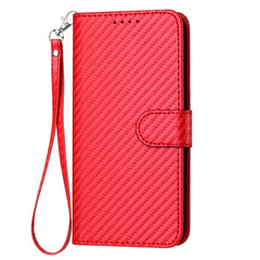 YX0070 Carbon Fiber Buckle Leather Phone Case with Lanyard, For iPhone 15, For iPhone 14 Plus, For iPhone 14, For iPhone 14 Pro