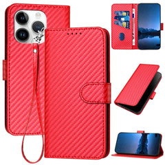 YX0070 Carbon Fiber Buckle Leather Phone Case with Lanyard, For iPhone 15, For iPhone 14 Plus, For iPhone 14, For iPhone 14 Pro