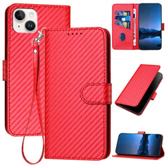 YX0070 Carbon Fiber Buckle Leather Phone Case with Lanyard, For iPhone 15, For iPhone 14 Plus, For iPhone 14, For iPhone 14 Pro