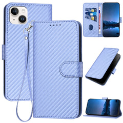 YX0070 Carbon Fiber Buckle Leather Phone Case with Lanyard, For iPhone 15, For iPhone 14 Plus, For iPhone 14, For iPhone 14 Pro