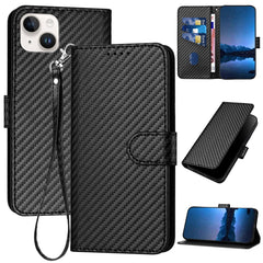 YX0070 Carbon Fiber Buckle Leather Phone Case with Lanyard, For iPhone 15, For iPhone 14 Plus, For iPhone 14, For iPhone 14 Pro