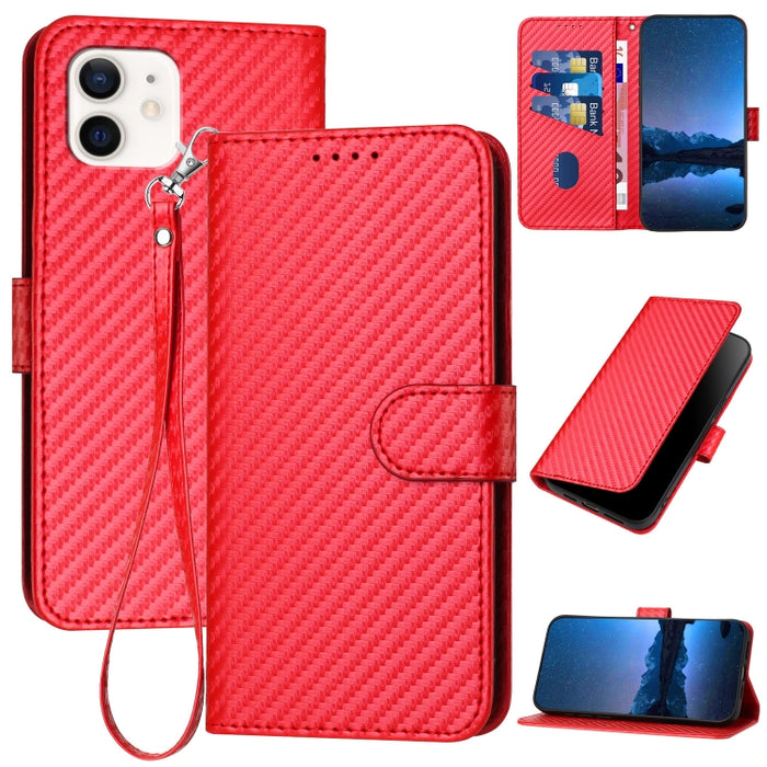 YX0070 Carbon Fiber Buckle Leather Phone Case with Lanyard, For iPhone 12 mini, For iPhone 11 Pro Max, For iPhone 11