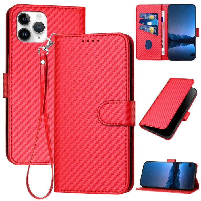 YX0070 Carbon Fiber Buckle Leather Phone Case with Lanyard, For iPhone 11 Pro, For iPhone X / XS, For iPhone XR