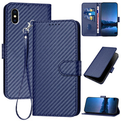 YX0070 Carbon Fiber Buckle Leather Phone Case with Lanyard, For iPhone 11 Pro, For iPhone X / XS, For iPhone XR