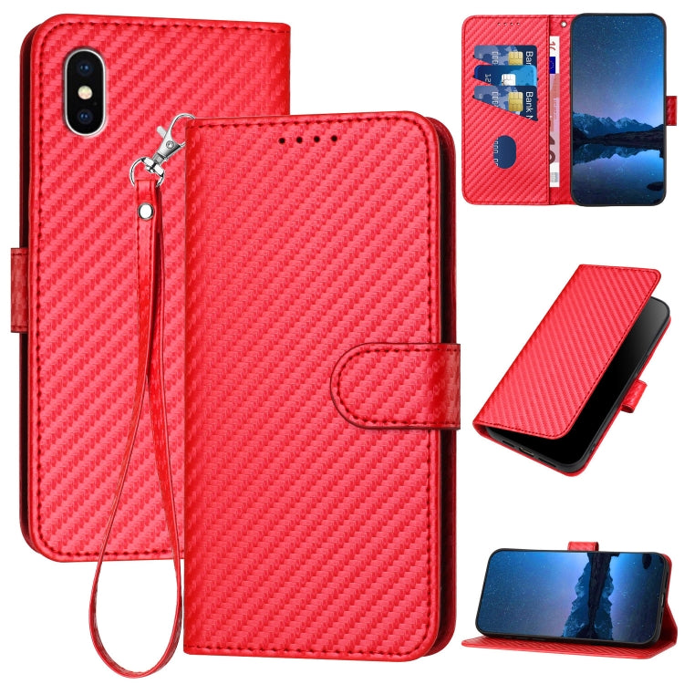YX0070 Carbon Fiber Buckle Leather Phone Case with Lanyard