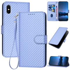 YX0070 Carbon Fiber Buckle Leather Phone Case with Lanyard