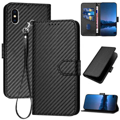 YX0070 Carbon Fiber Buckle Leather Phone Case with Lanyard