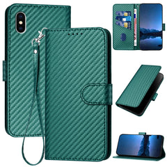 YX0070 Carbon Fiber Buckle Leather Phone Case with Lanyard