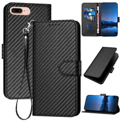 YX0070 Carbon Fiber Buckle Leather Phone Case with Lanyard