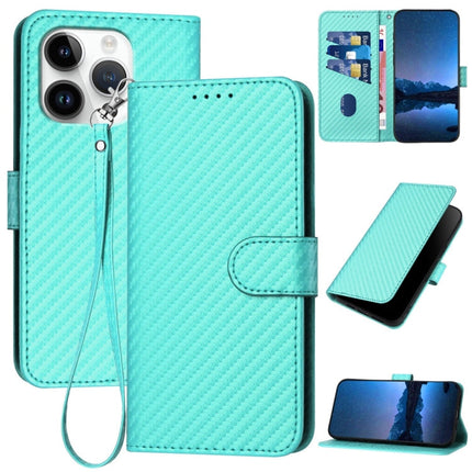 YX0070 Carbon Fiber Buckle Leather Phone Case with Lanyard, For iPhone 16 Pro, For iPhone 16 Plus, For iPhone 16