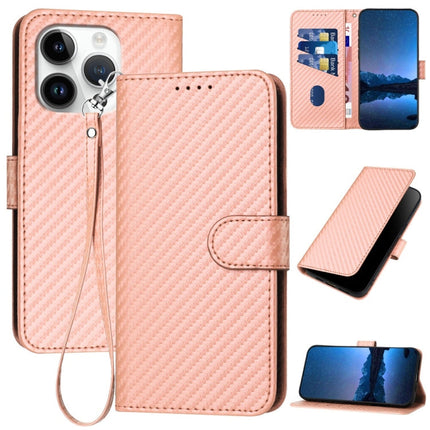 YX0070 Carbon Fiber Buckle Leather Phone Case with Lanyard, For iPhone 16 Pro, For iPhone 16 Plus, For iPhone 16