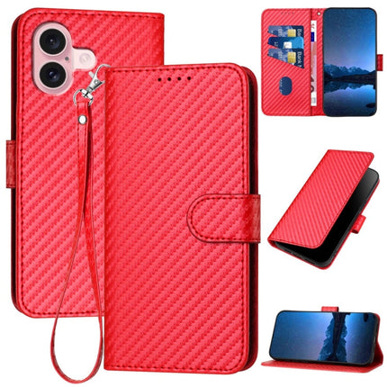 YX0070 Carbon Fiber Buckle Leather Phone Case with Lanyard, For iPhone 16 Pro, For iPhone 16 Plus, For iPhone 16