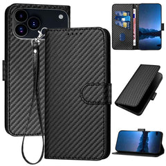 YX0070 Carbon Fiber Buckle Leather Phone Case with Lanyard, For iPhone 17 Pro Max, For iPhone 17 Pro, For iPhone 17