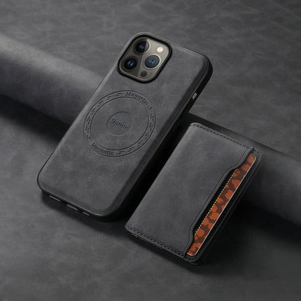 Denior D13 Retro Texture Leather MagSafe Card Bag Phone Case