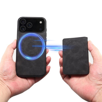 Denior D13 Retro Texture Leather MagSafe Card Bag Phone Case