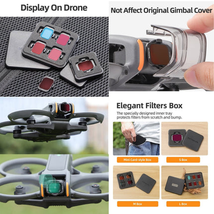 For DJI Avata 2 Sunnylife Camera Lens Filter, MCUV, ND8, ND16, ND32, ND64, ND128, 4 in 1 ND8/16/32/64, 5 in 1 ND8/16/32/64/128, 4 in 1 MCUV ND8/16/32, 6 in 1 MCUV ND8/16/32/64/128