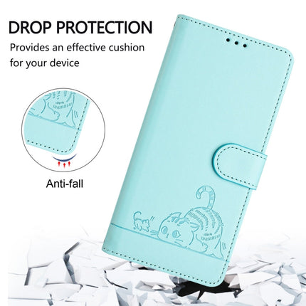 Cat Rat Embossed Pattern RFID Leather Phone Case with Lanyard, For iPhone 15, For iPhone 14 Plus, For iPhone 14/13, For iPhone 14 Pro