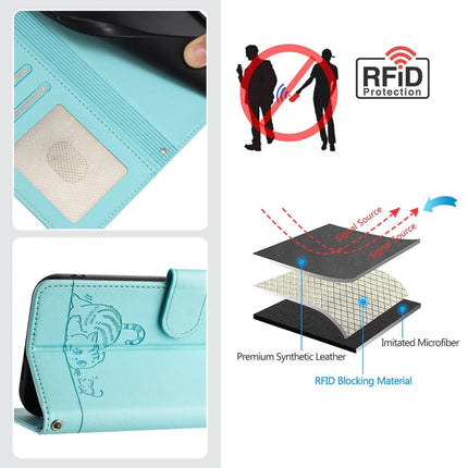 Cat Rat Embossed Pattern RFID Leather Phone Case with Lanyard, For iPhone 15, For iPhone 14 Plus, For iPhone 14/13, For iPhone 14 Pro