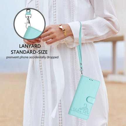 Cat Rat Embossed Pattern RFID Leather Phone Case with Lanyard, For iPhone 15, For iPhone 14 Plus, For iPhone 14/13, For iPhone 14 Pro
