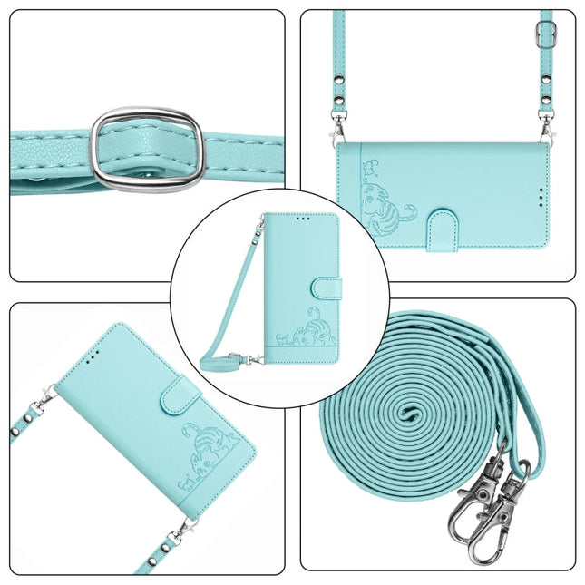 Cat Rat Embossed Pattern RFID Leather Phone Case with Lanyard, For iPhone 14 Pro Max, For iPhone SE 2022/SE 2020/6/7/8, For iPhone 13 Pro Max, For iPhone 13 Pro