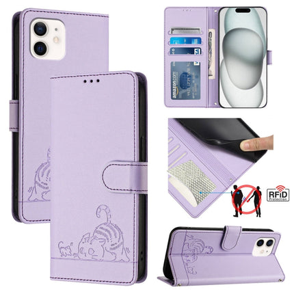 Cat Rat Embossed Pattern RFID Leather Phone Case with Lanyard, For iPhone 11 Pro Max, For iPhone 11, For iPhone 11 Pro, For iPhone XS / X