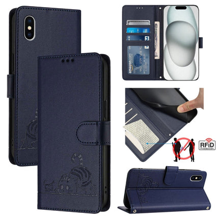 Cat Rat Embossed Pattern RFID Leather Phone Case with Lanyard, For iPhone 11 Pro Max, For iPhone 11, For iPhone 11 Pro, For iPhone XS / X
