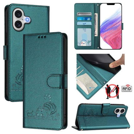 Cat Rat Embossed Pattern RFID Leather Phone Case with Lanyard, For iPhone 17 Pro Max, For iPhone 17 Pro, For iPhone 17, For iPhone Air