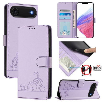 Cat Rat Embossed Pattern RFID Leather Phone Case with Lanyard, For iPhone 17 Pro Max, For iPhone 17 Pro, For iPhone 17, For iPhone Air