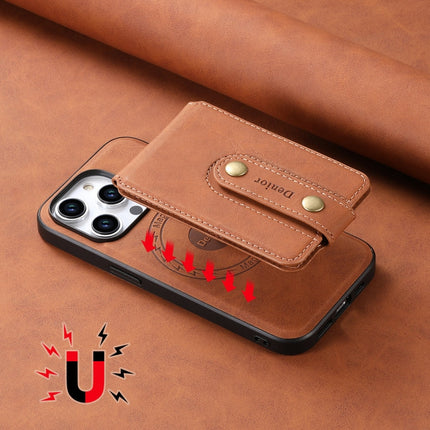 Denior D14 NK Retro Pattern MagSafe Magnetic Card Holder Leather Phone Case