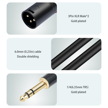 TC145YXK108RE-10 6.35mm 1/4 TRS Male to Dual XLR Male Audio Cable, 1m, 2m, 3m