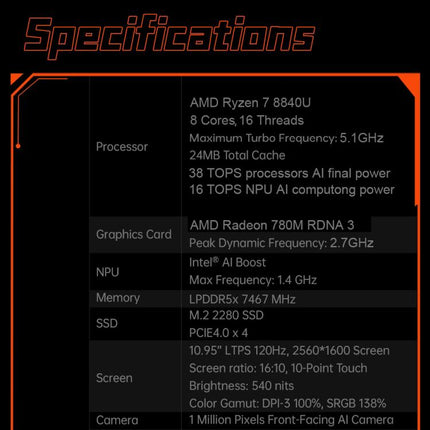 ONE-NETBOOK OneXPlayer X1 10.95 inch Handheld Game Console, Windows 11 AMD Ryzen 7 8840U, 32GB+1TB, 32GB+2TB, 64GB+4TB