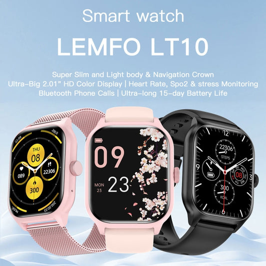 LEMFO LT10 2.01 inch TFT Screen Smart Watch Supports Bluetooth Call / Health Monitoring, Steel Strap, Silicone Strap