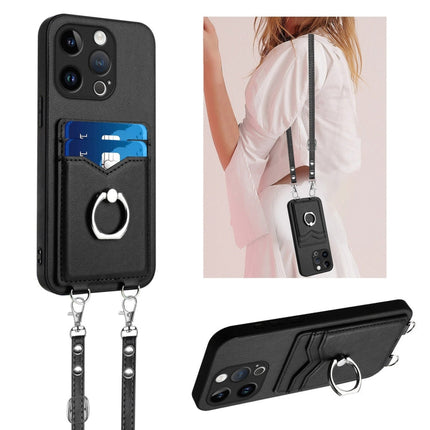 R20 Crossbody Rope Ring Card Holder Phone Case, For iPhone 15 Pro Max, For iPhone 15 Pro, For iPhone 15 Plus, For iPhone 15