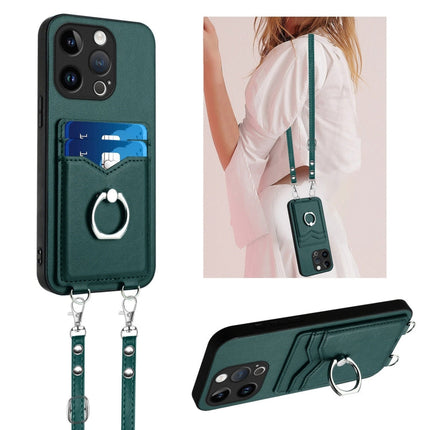 R20 Crossbody Rope Ring Card Holder Phone Case, For iPhone 15 Pro Max, For iPhone 15 Pro, For iPhone 15 Plus, For iPhone 15