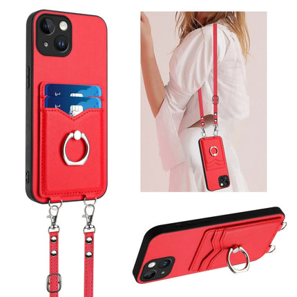 R20 Crossbody Rope Ring Card Holder Phone Case, For iPhone 15 Pro Max, For iPhone 15 Pro, For iPhone 15 Plus, For iPhone 15