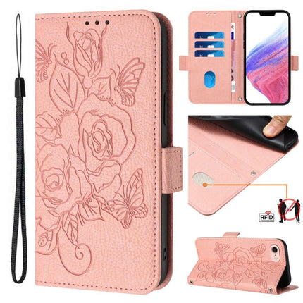 Embossed Rose RFID Anti-theft Leather Phone Case, For iPhone 14 Pro Max, For iPhone SE 2022 / SE 2020 / 8 / 7, For iPhone 13 Pro Max, For iPhone 13 Pro