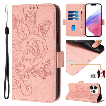 Embossed Rose RFID Anti-theft Leather Phone Case, For iPhone 14 Pro Max, For iPhone SE 2022 / SE 2020 / 8 / 7, For iPhone 13 Pro Max, For iPhone 13 Pro