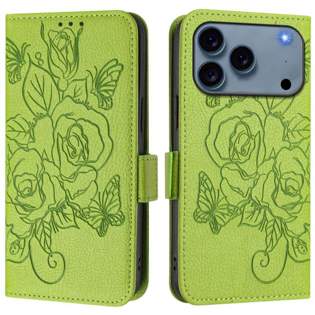 Embossed Rose RFID Anti-theft Leather Phone Case, For iPhone 17 Pro Max, For iPhone 17 Pro, For iPhone 17, For iPhone Air