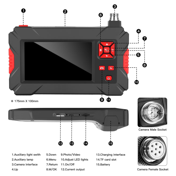 P30 8mm 1080P IP68 Waterproof 4.3 inch Screen Dual Camera Digital Endoscope, 2m Hard Cable, 5m Hard Cable, 10m Hard Cable