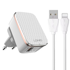 LDNIO A1204Q QC3.0 18W USB Fast Charger with 1m USB to 8 Pin Cable, EU Plug, UK Plug, US Plug