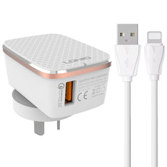 LDNIO A1204Q QC3.0 18W USB Fast Charger with 1m USB to 8 Pin Cable, EU Plug, UK Plug, US Plug