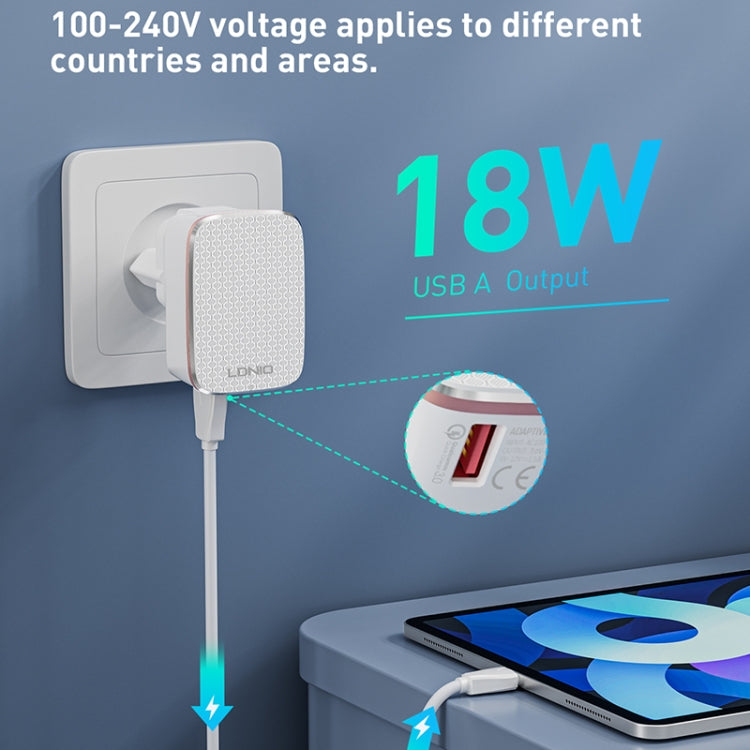 LDNIO A1204Q QC3.0 18W USB Fast Charger with 1m USB to 8 Pin Cable, EU Plug, UK Plug, US Plug