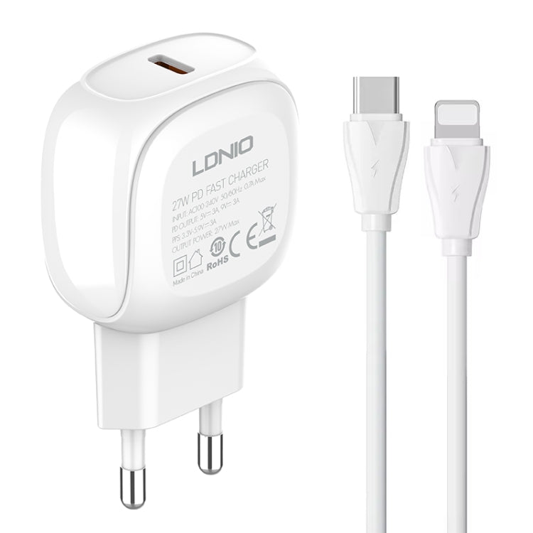 LDNIO A1206C PD27W USB-C / Type-C Fast Charger with 1m 8 Pin Cable, EU Plug