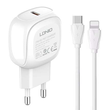 LDNIO A1206C PD27W USB-C / Type-C Fast Charger with 1m 8 Pin Cable, EU Plug
