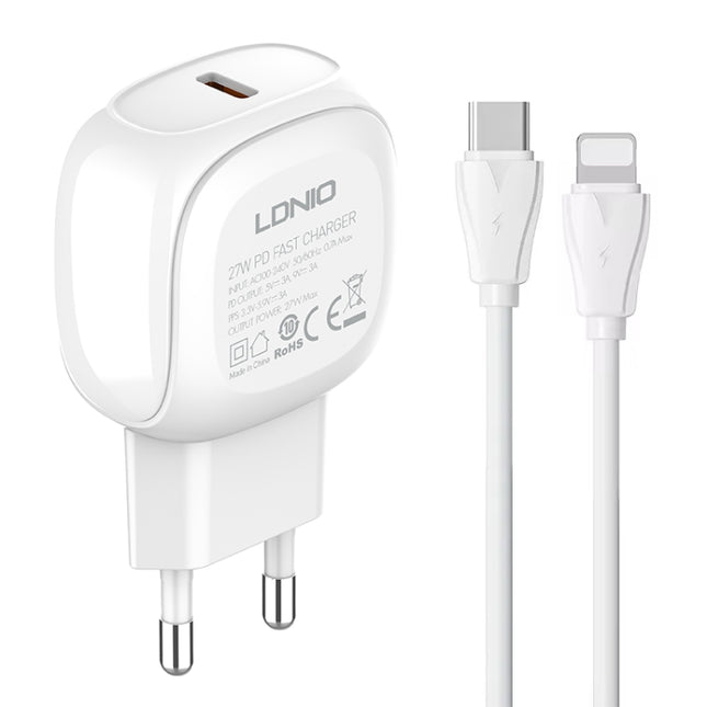 LDNIO A1206C PD27W USB-C / Type-C Fast Charger with 1m 8 Pin Cable, EU Plug