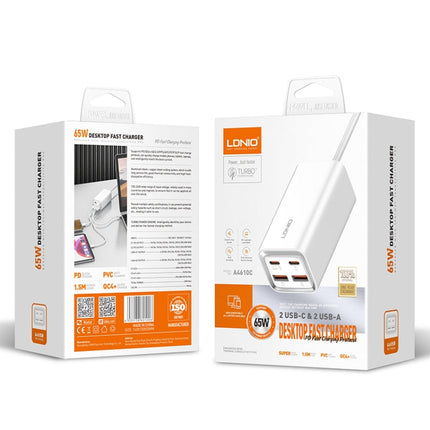 LDNIO A4610C PD65W Dual USB-C / Type-C + Dual USB Fast Charger, Cable Length: 1.5m, EU Plug·, A4610C (UK Plug), US Plug